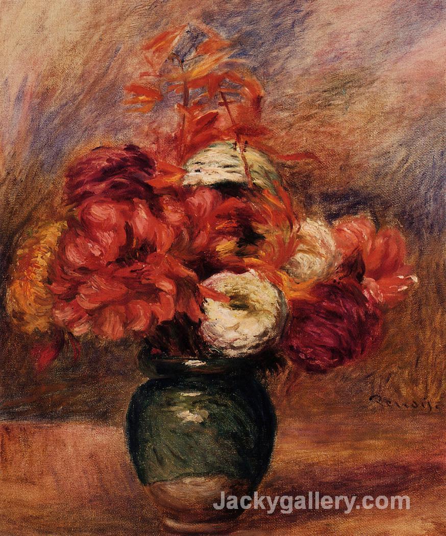 Flowers in a Green Vase Dahlilas and Asters by Pierre Auguste Renoir paintings reproduction